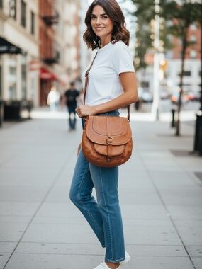 Patricia Nash Barcelona Crossbody Saddle Bag in Chestnut Tan Italian Leather